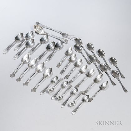 Group of American Sterling Silver Flatware and French Ice Cream Spoons