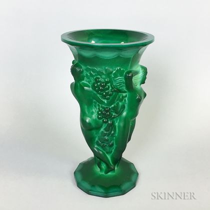 Green Bacchantes Glass Vase