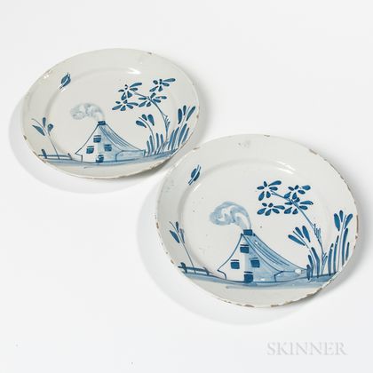 Two Tin-glazed Earthenware House Plates