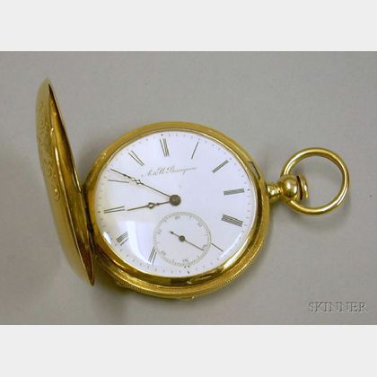 18kt Gold Hunter Case Savonnette A. & U. Bourquin, Bienne Key-wind Pocket Watch