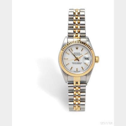 Lady's 18kt Gold and Stainless Steel "Oyster Perpetual Datejust" Wristwatch, Rolex