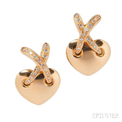 18kt Gold and Diamond "Coeur Liens" Earrings, Chaumet