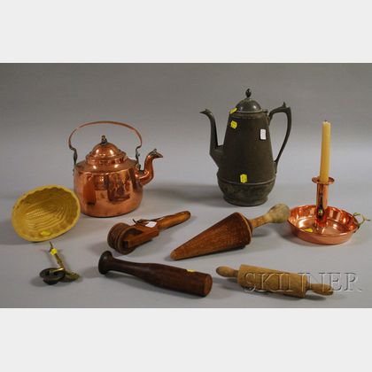 Ten Assorted Metal, Wood, and Ceramic Kitchen and Country Items