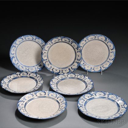Seven Chelsea Pottery US Rabbit Plates 