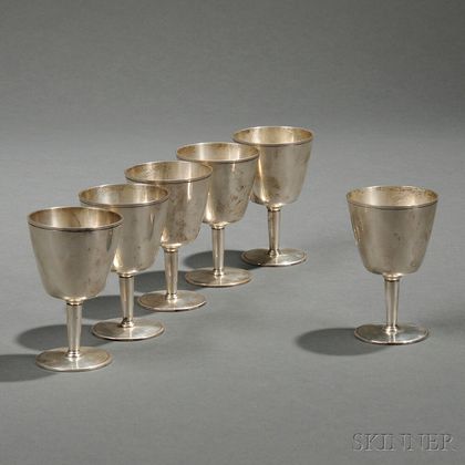 Six Tiffany & Co. Sterling Silver Wineglasses