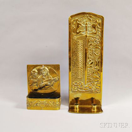 Brass Repousse Two-light Sconce and Wall Pocket