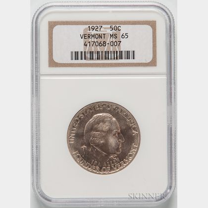 1927 Vermont Commemorative Half Dollar, NGC MS65. Estimate $200-300