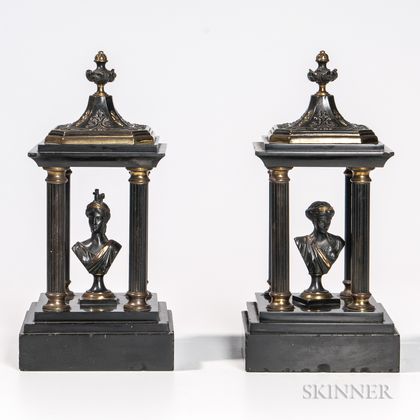 Pair of Gilt and Patinated Bronze Monuments