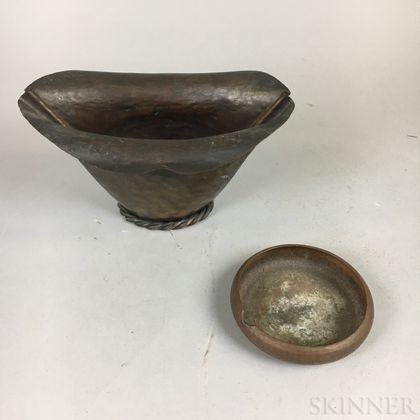 Roycroft Hand-hammered Copper Ashtray and a Craftsman Studios Copper Bowl
