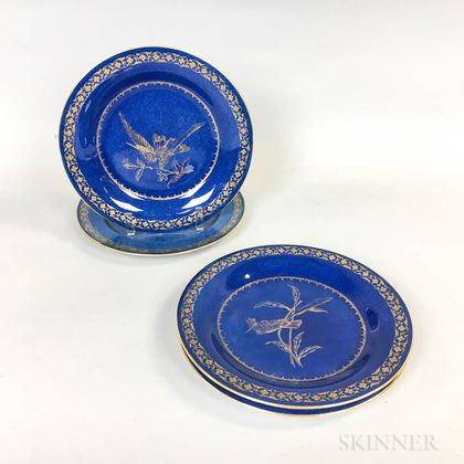 Four Wedgwood Powder Blue Bird-decorated Ceramic Cabinet Plates