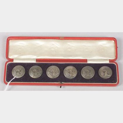 Boxed Set of Six English Silver Plate Heraldic Buttons