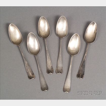 Six Small Bright-cut Silver Spoons