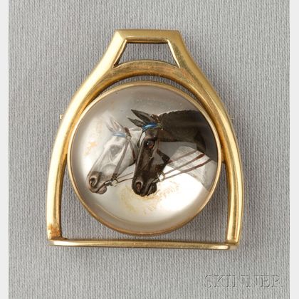 14kt Gold Reverse-painted Crystal Brooch