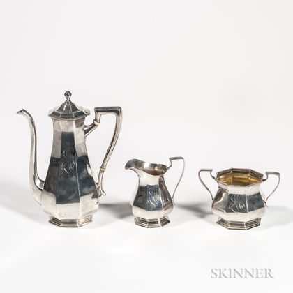 Three-piece Dominick & Haff Sterling Silver Coffee Service