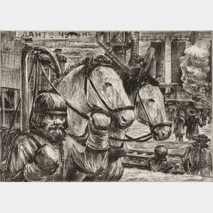 Niels Yde Andersen (Danish/American, 1888-1952) Lot of Four Genre Scenes: Horse Power and Industry
