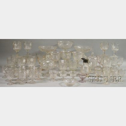 Approximately Fifty-one Pieces of Colorless Pressed Lincoln Drape Pattern Glass Tableware