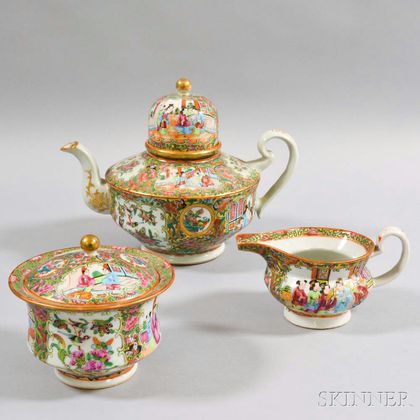 Three-piece Rose Medallion Porcelain Tea Set