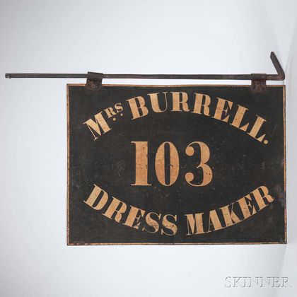 Painted Tinned Sheet Iron "MRS BURRELL" Dress Maker's Sign