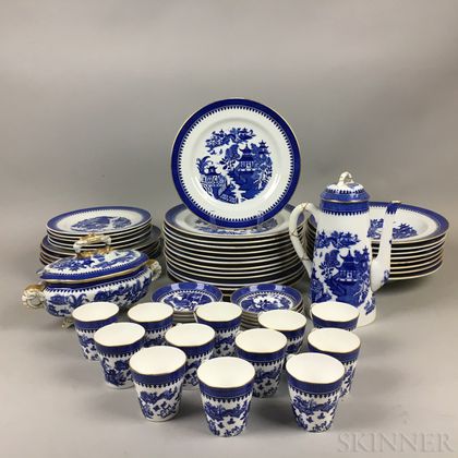 Approximately Fifty-seven Pieces of Royal Worcester "Blue Willow" Porcelain Tableware. Estimate $150-250