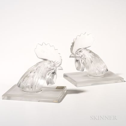 Pair of Lalique Rooster Figures