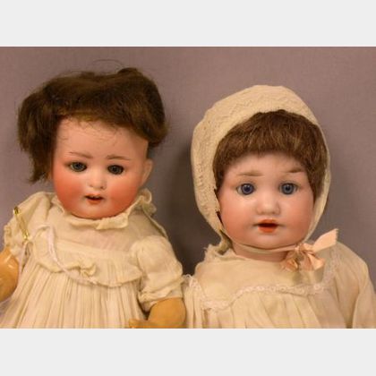 Two Small German Bisque Socket Head Baby Dolls