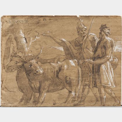 Continental School, 17th Century Roman Soldier with Herder and Pair of Oxen, Possibly Cincinnatus Called from the Plow