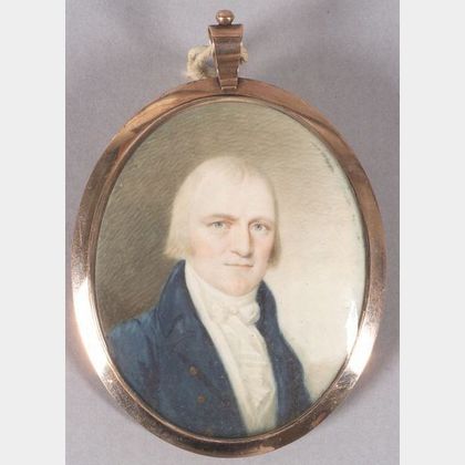 American School, 19th Century Miniature Portrait of a Blond-haired Gentleman.