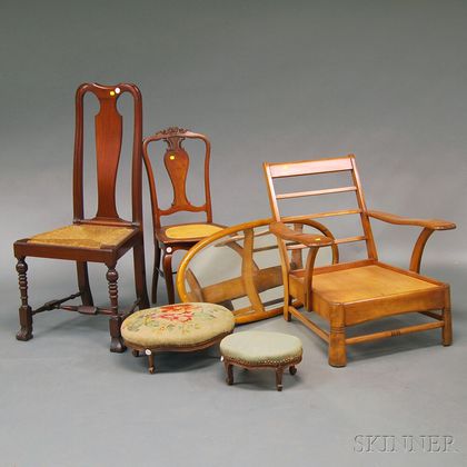 Two Chairs, Two Footstools, Oval Mirror and Maple Club Chair