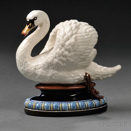 Hugo Lonitz Majolica Model of a Swan