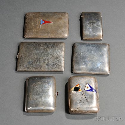 Six American Sterling Silver Trophy Cigarette and Match Cases