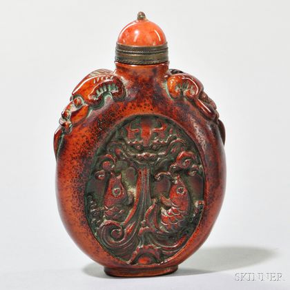 Flattened Oval Flask-shape Wood or Resin Snuff Bottle