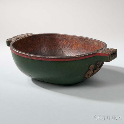 Scandinavian Painted and Carved Birch Ale Bowl