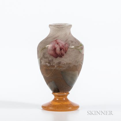 Small Daum Nancy Acid-etched Floral Art Glass Vase