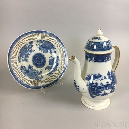 Two Blue and White Transfer-decorated Ceramic Items