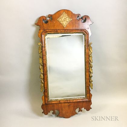 Chippendale-style Carved and Parcel-gilt Mahogany Scroll-frame Mirror