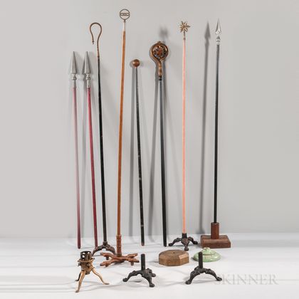 Eight Odd Fellows and Rebekah Lodge Staffs/Wands and Nine Stands