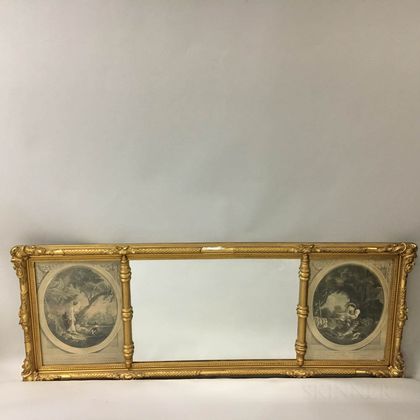 Rococo-style Gilt Tripartite Overmantel Mirror