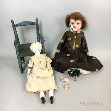 Blonde China Shoulder Head Doll and Chair