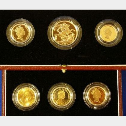 1987 United Kingdom Gold Proof Set and Queen Elizabeth II Sovereign Portrait Collect