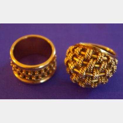 14kt Gold Basketweave Dome Ring and a 14kt Gold Band