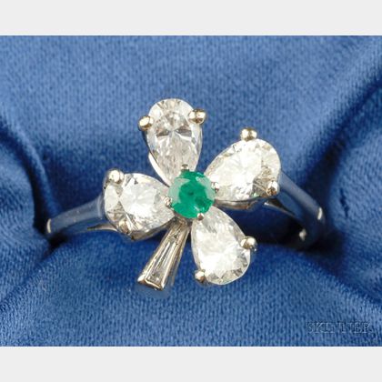 14kt White Gold, Diamond and Emerald Ring