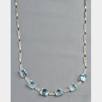 18kt White Gold, Aquamarine, and Diamond Necklace