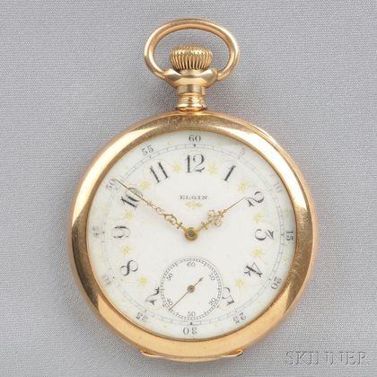 Antique 14kt Rose Gold Open Face Pocket Watch, Elgin