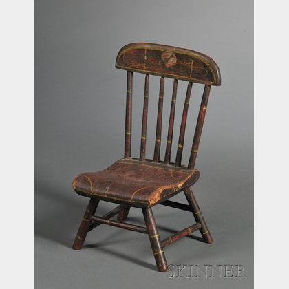 Miniature Paint-Decorated Carved Wooden Chair