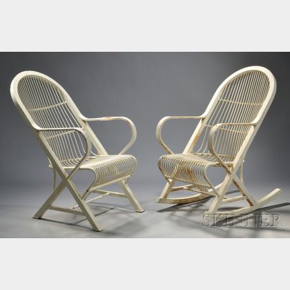 Two White-painted Iron "Everlasting Comfort Chairs,"