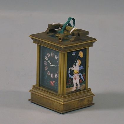 Chinese Reproduction Porcelain-mounted Brass Carriage Clock