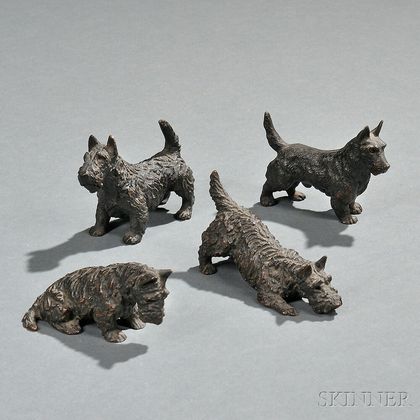 Marguerite Kirmse (American, 1885-1954) Three Bronze Scottie Dogs: One Seated, One Crouching, One Standing