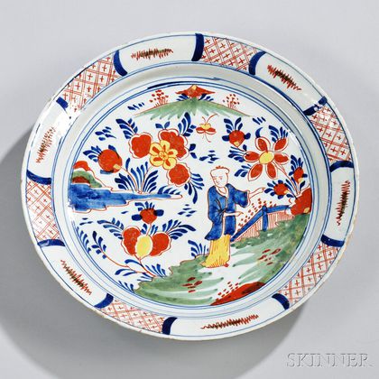 Dutch Delftware Polychrome Decorated Chinoiserie Charger