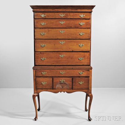 Fan-carved Cherry High Chest of Drawers