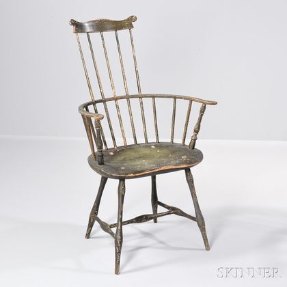 Green-painted Comb-back Windsor Armchair